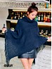 Soft Knitted Solid Poncho W/ Loose Turtle Neck & Fringe